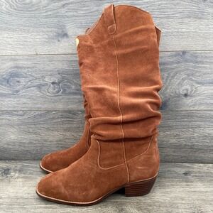 MIA Lue Cow Suede Knee High Slouch Boots Cognac Brown Womens 8.5M